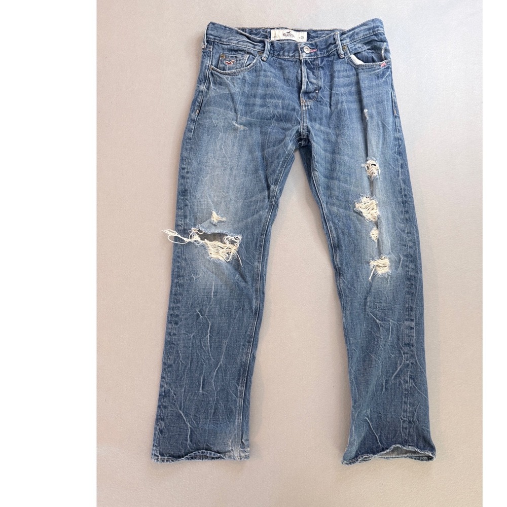 Hollister Distressed Straight Leg Jeans Blue W25 Low Rise Denim